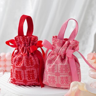 2025新款手提喜糖袋结婚婚礼喜糖盒婚礼伴手礼喜字糖盒订婚糖果袋