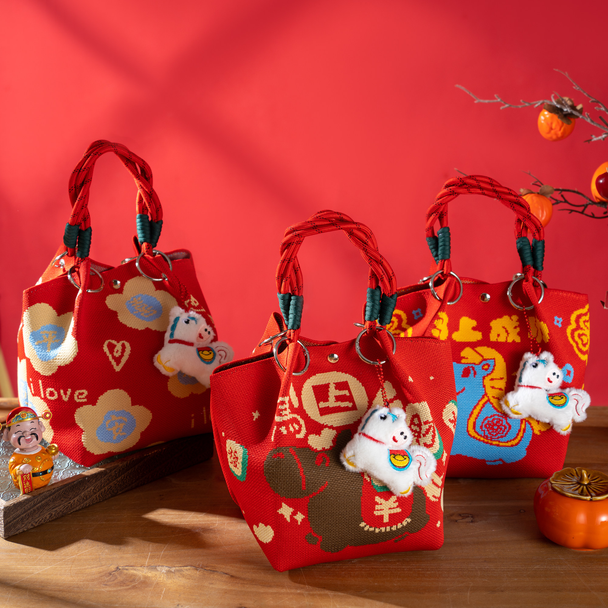 26马年卡通招财针织手提上班外出大容量便携包新年伴手礼包包袋子,节庆用品/礼品,春节礼盒,淘宝优惠券,粉丝福利购,淘宝优惠卷