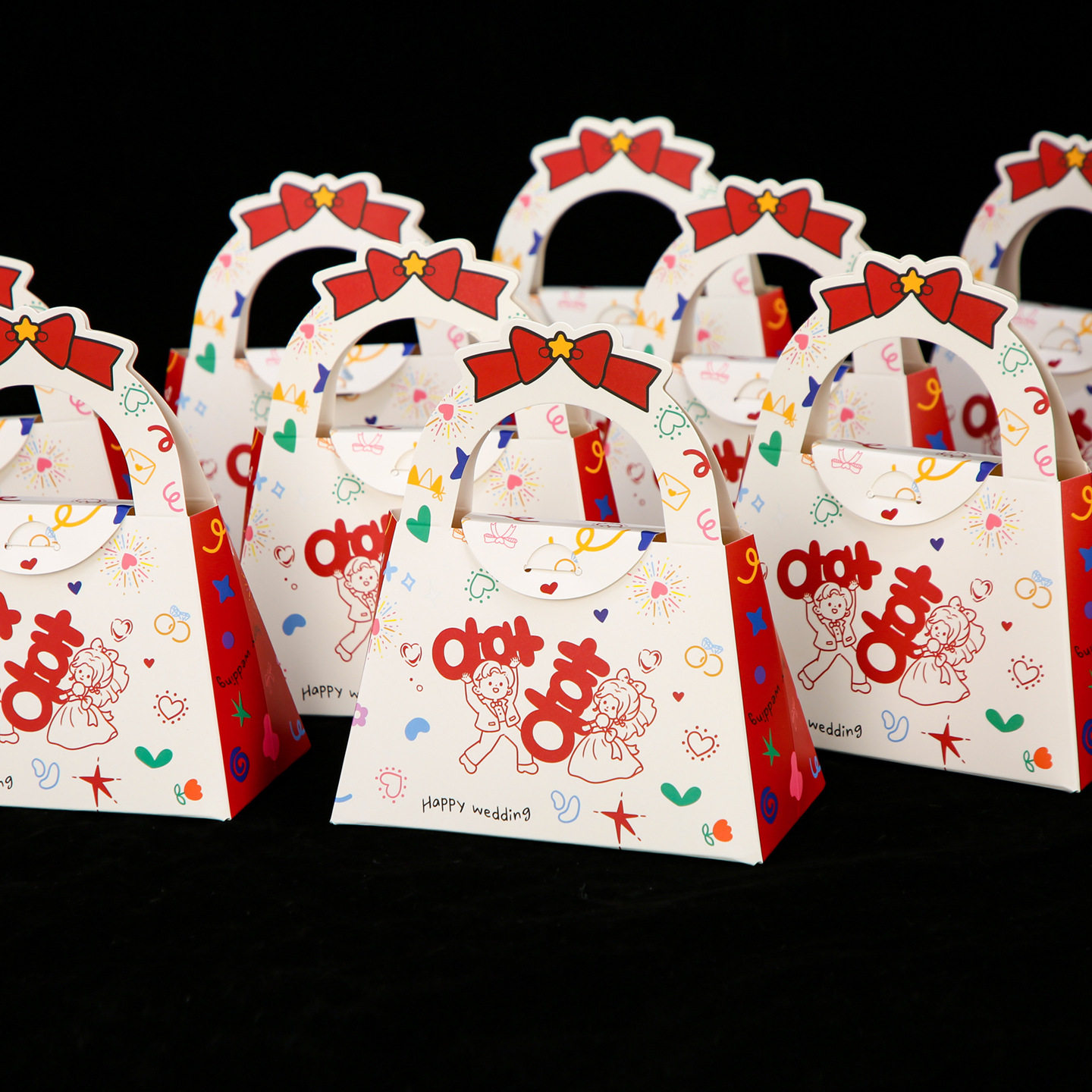 2026新款卡通喜糖盒子可爱手绘结婚喜糖果盒手提婚礼桌糖喜糖盒子
