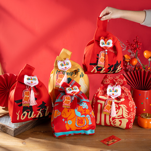 2026马年新年款针织手提袋礼物袋手拎编织元旦春节福袋礼品手腕包