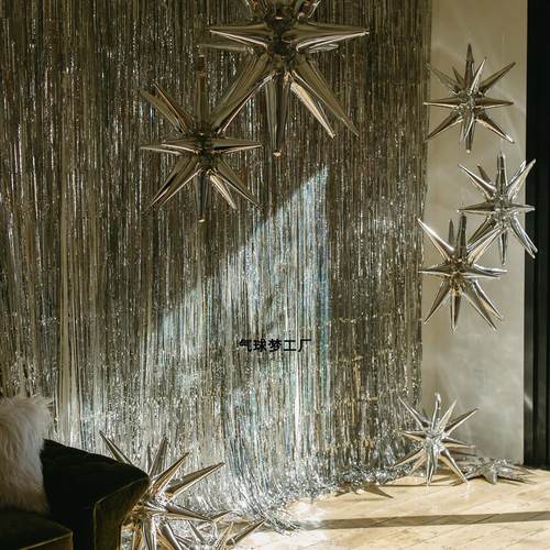 连体爆炸星22寸银色铝膜气球生日布置婚礼商场开业场景创意装饰