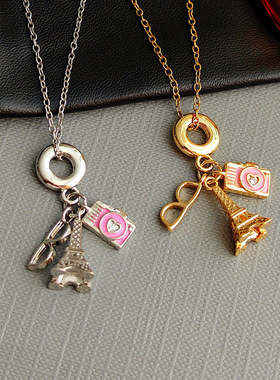 高级感气质潘家吊坠时尚项链金字塔相机滴釉设计饰品