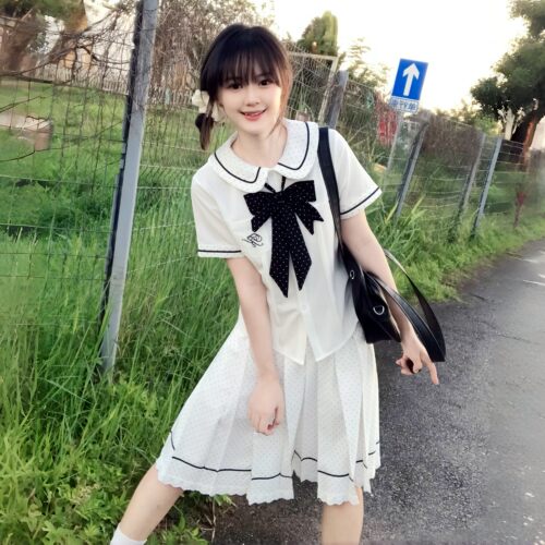 酥柒原创JK学院风波点长裙套装