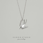 立体燕子飞鸟s925纯银项链女锁骨链秋冬长款 毛衣链飞燕寓意美好x7