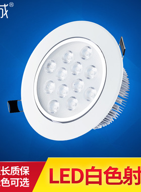 喷白射灯led天花灯嵌入式3w5w7w12w18w瓦牛眼灯 白色面板乳白全白