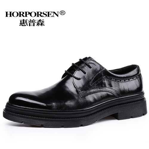 英伦风休闲皮鞋男士真皮低帮厚底