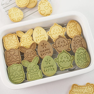 复活节饼干模具卡通复活蛋小鸡兔子3d立体按压曲奇压模烘焙工具
