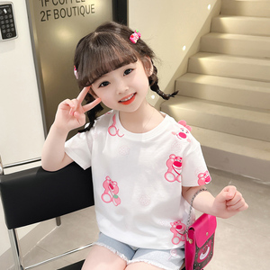 女宝宝夏装短袖2023夏季新款T恤打底衫韩版洋气卡通草莓熊韩版潮4