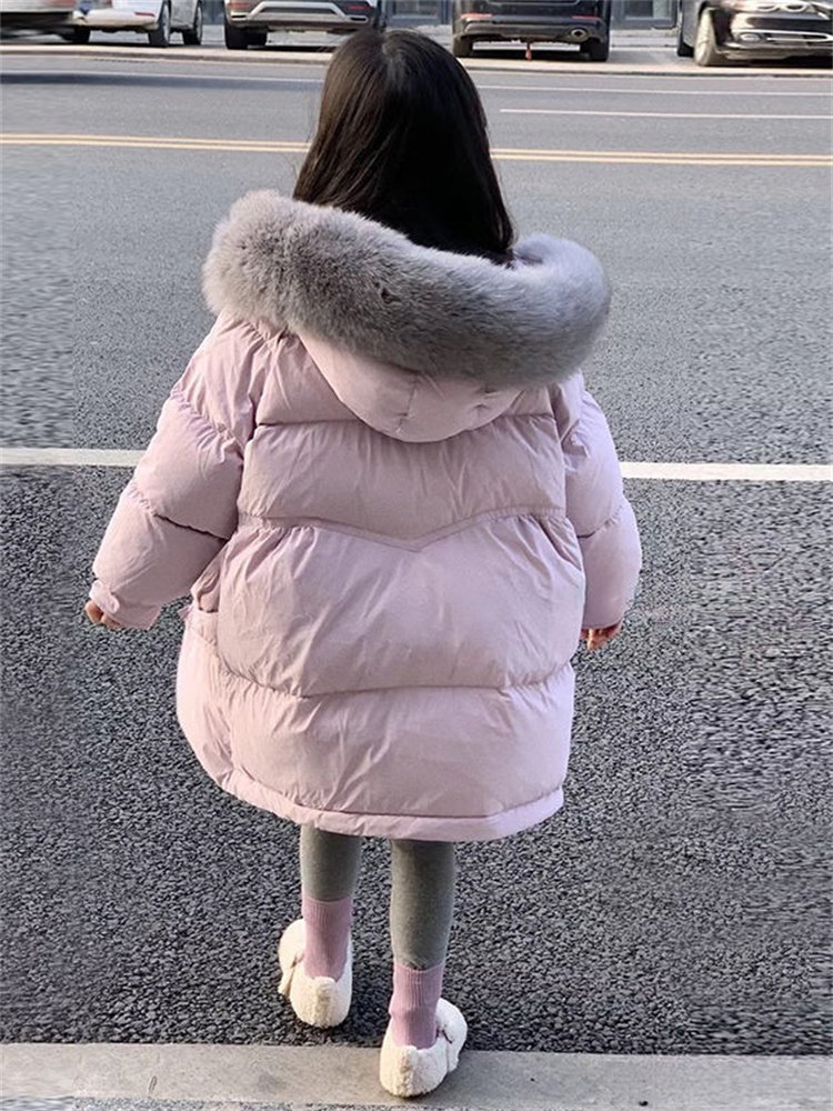 NUBAO FOREIGN STYLE BIG FUR COLLAR HOODED DOWN COTTON JACKET BABY MID-LENGTH COTTON JACKET 2023 NEW THICKENED WARM JACKET