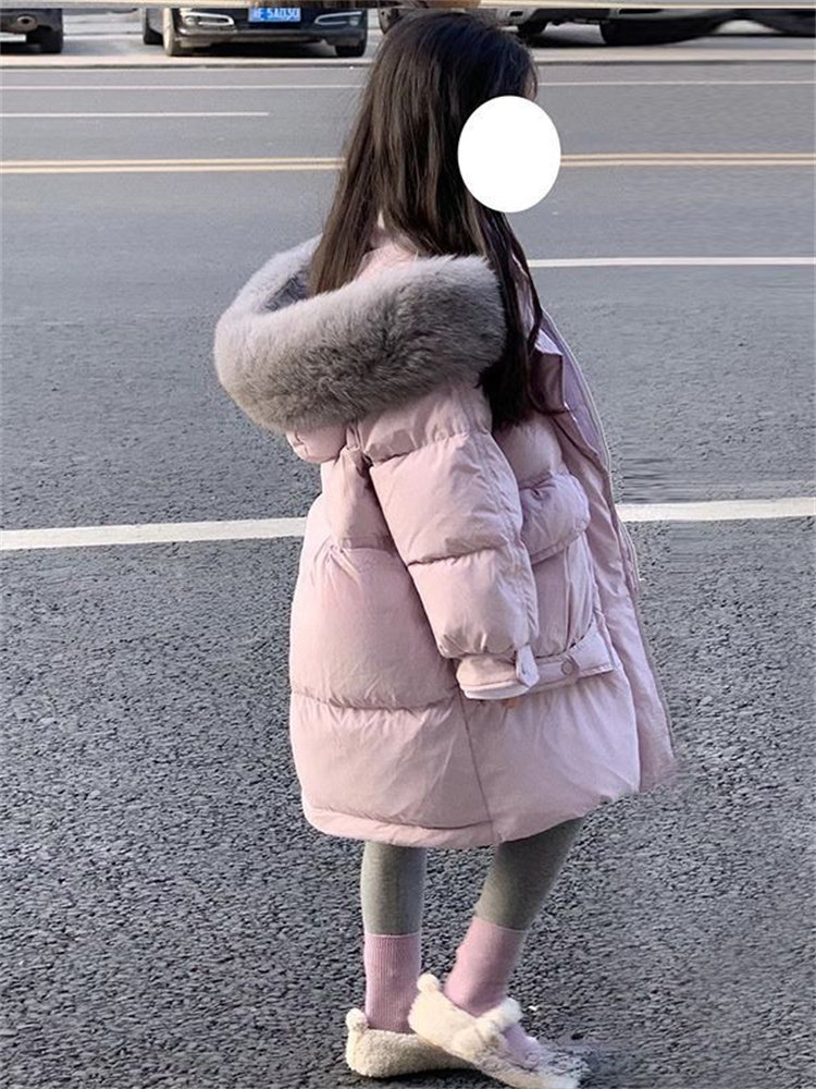 NUBAO FOREIGN STYLE BIG FUR COLLAR HOODED DOWN COTTON JACKET BABY MID-LENGTH COTTON JACKET 2023 NEW THICKENED WARM JACKET