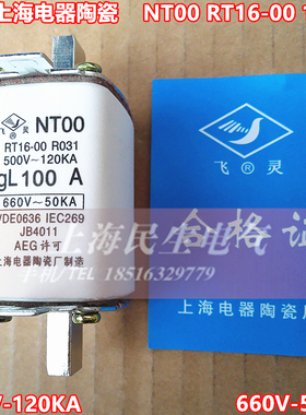 660V飞灵短路保护熔断器NT00 RT16-00 100A125A 陶瓷保险丝熔芯