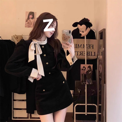 秋装搭配一整套富家千金连衣裙miu系穿搭韩剧女主小香风两件套装