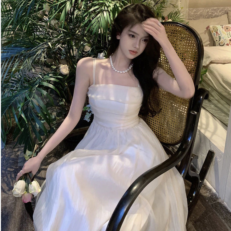 法式温柔风杏色抹胸吊带连衣裙女连衣裙