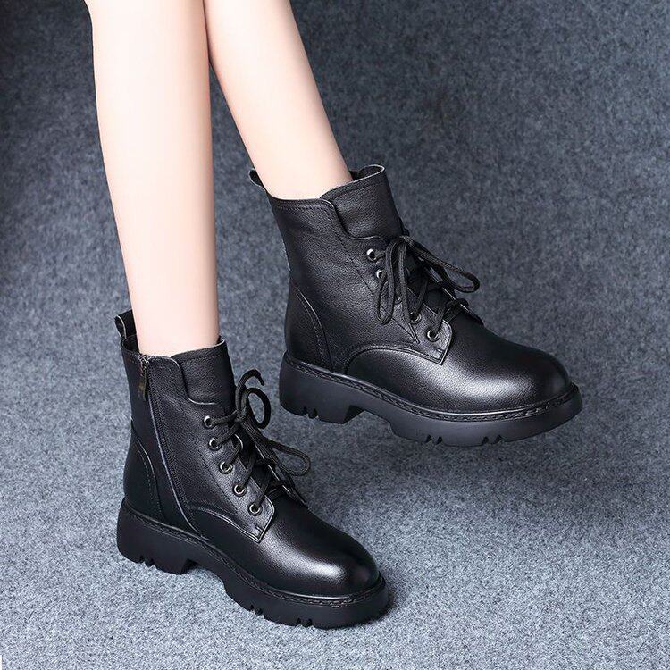 马丁靴女真皮2025新款百搭厚底英伦风女靴粗跟牛筋底百搭复古靴子
