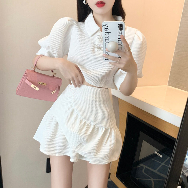 御姐轻熟风套装裙女夏季高级感小香风时尚荷叶边短裙两件套洋气潮