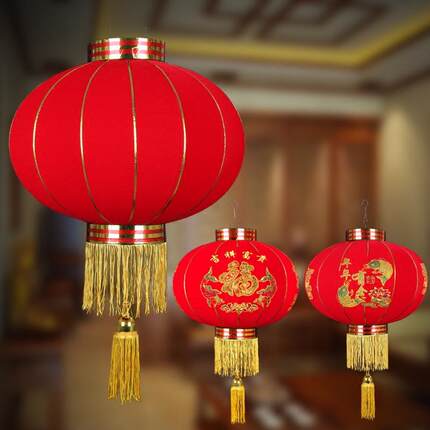 植绒大红灯笼灯笼挂饰大门门口户外阳台防水春节新年过年装饰灯笼