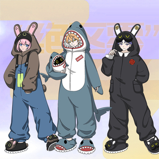 动漫游戏周边鲨鱼治安布巴特勒搞怪卡通加厚毛绒连体睡衣男女学生