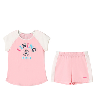 中国李宁女小童拼接套头宽松透气运动生活系列短袖套装YWBN006