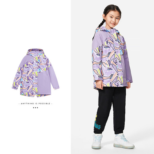 李宁户外复古顺滑女大童反光外套