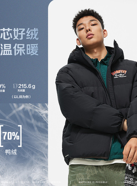 中国李宁2024新款反伍BADFIVE男子防泼水宽松鸭绒短羽绒服AYMT141