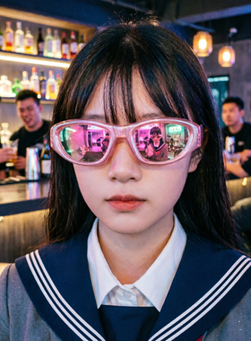 未来感AI风个性反光墨镜酒吧蹦迪太阳镜男女街拍素颜瘦脸装饰眼镜
