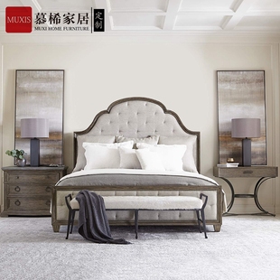 輕奢復(fù)古全實木雙人床別墅主臥布藝軟包婚床公主床定制 本哈特美式