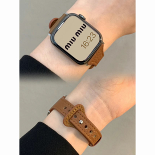 柔软真皮荔枝纹适用AppleWatch苹果S10手表带876543代SE通用Ultra