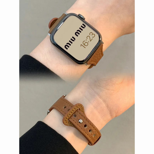 柔软真皮荔枝纹适用AppleWatch苹果S10手表带876543代SE通用Ultra