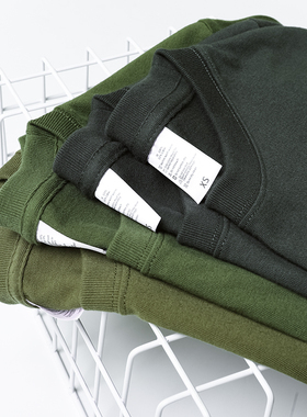 210g阿美咔叽重磅纯棉军绿色圆领短袖T恤 全棉透气男女基础款上衣