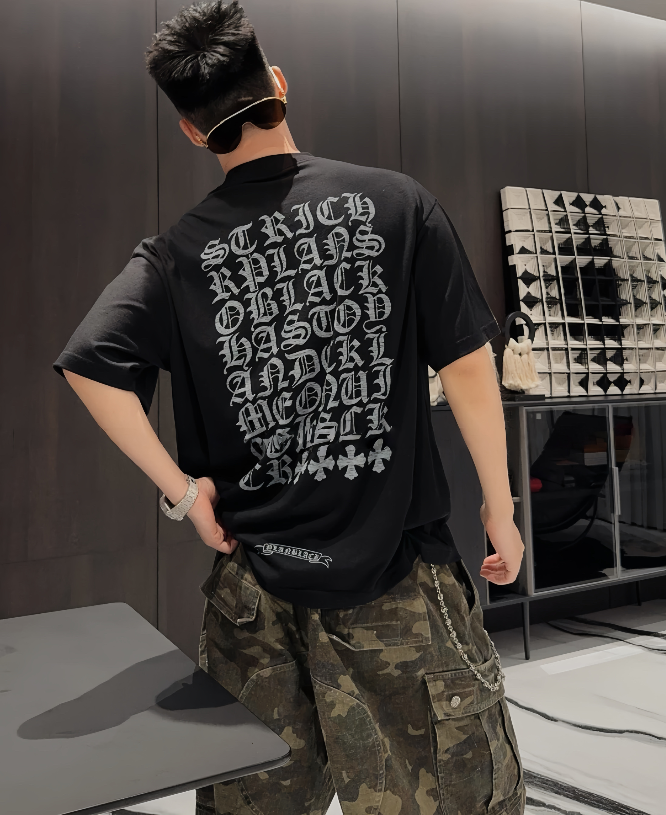 【陈发财】FA CAI25s梵文字母印花短袖T恤男女同款情侣款小领口