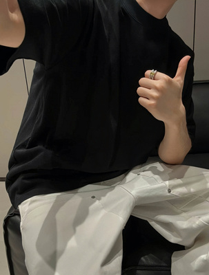 【陈发财】FA CAI新款纯色简单款百搭小领口重磅纯棉宽松短袖T恤