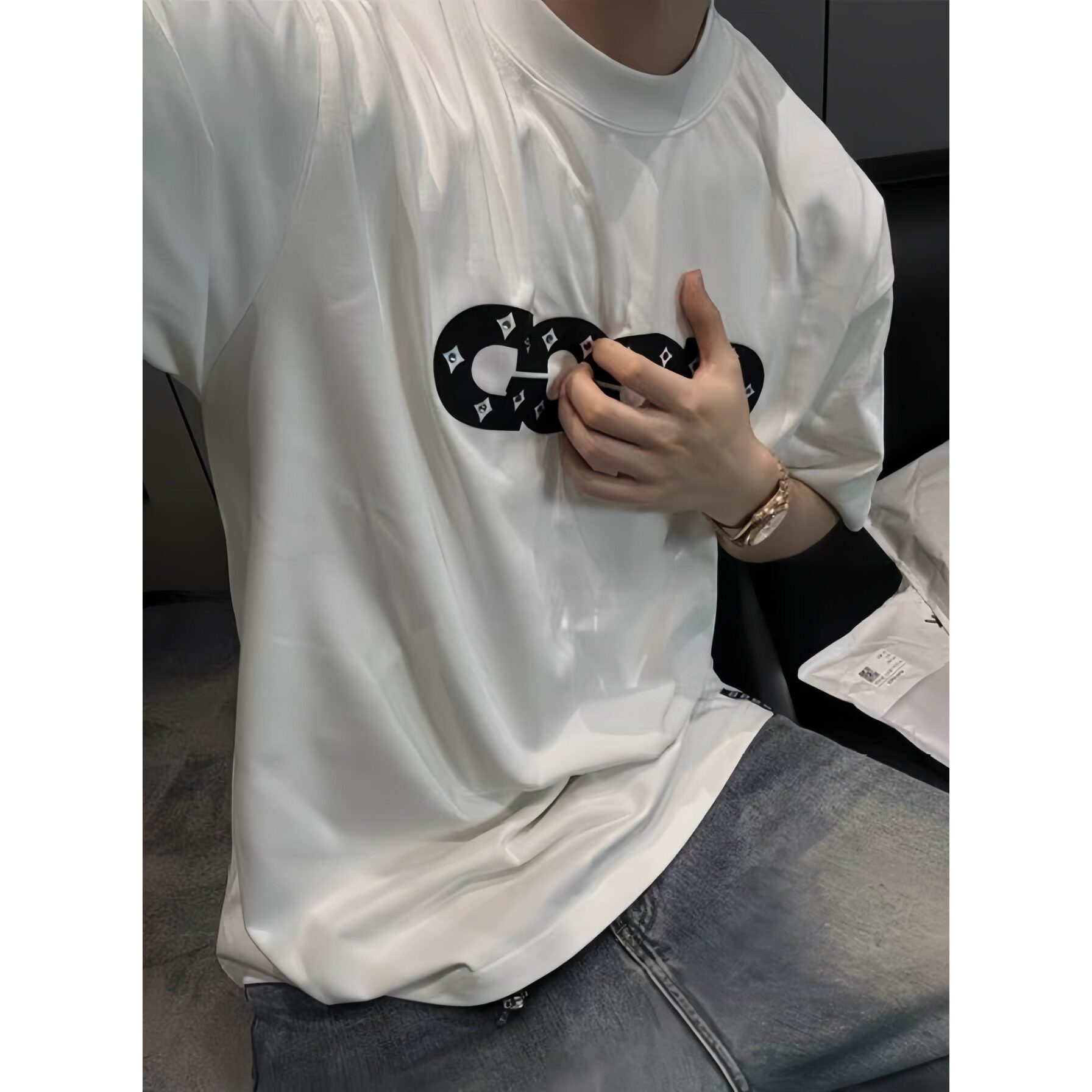 【陈发财】FA CAI朱志鑫同款镂空LOGO彩钻立体印花短袖T恤情侣款
