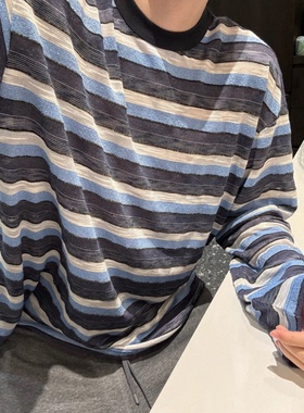 【陈发财】FA CAI新款多巴胺条纹打底长袖简约设计感小领口情侣款