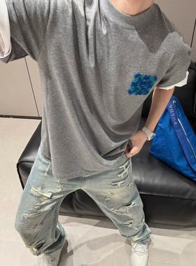 【陈发财】FACA25s新款刺绣色彩字母小领口圆领短袖T恤男女情侣款