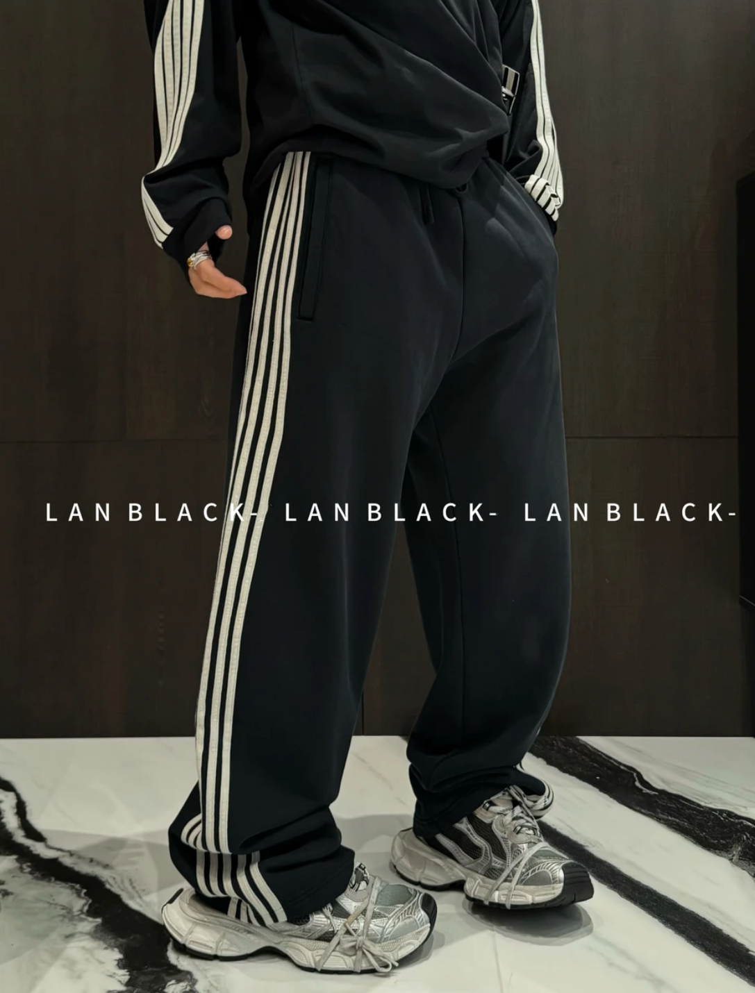 【陈发财】FA CAI新款百搭松弛感条纹针织卫裤休闲长裤男女情侣款