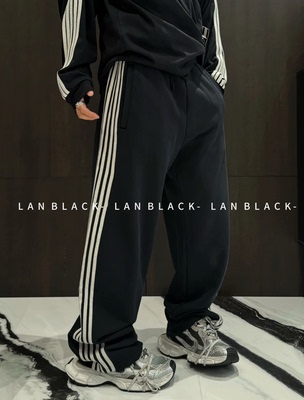 【陈发财】FA CAI新款百搭松弛感条纹针织卫裤休闲长裤男女情侣款