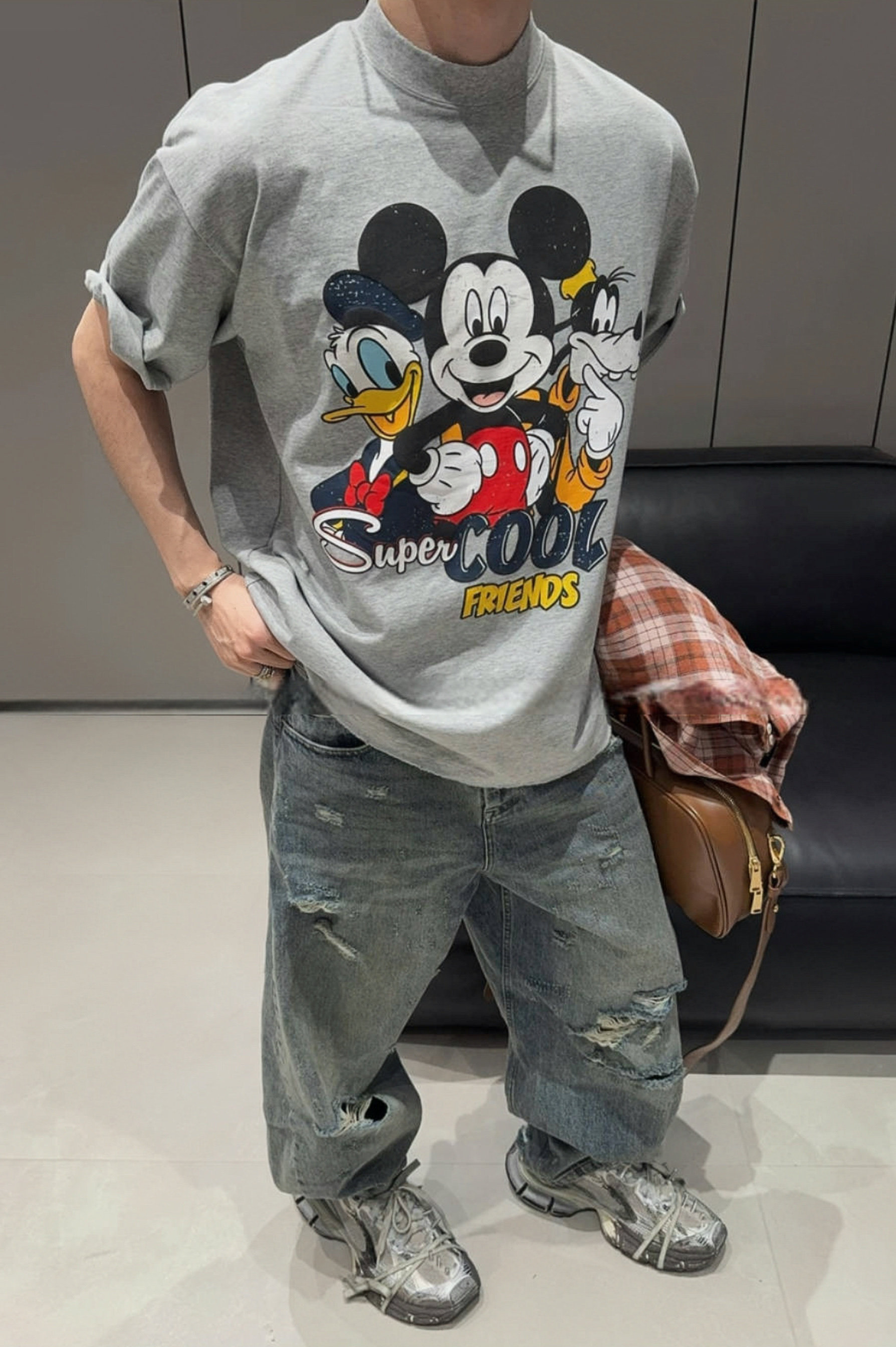 【陈发财】FA CAI2025年新款米奇卡通印花小领口重磅纯棉短