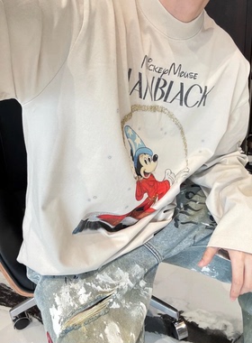 【陈发财】FACAI秋冬新款米奇印花长袖T男女同款情侣款小领口重磅