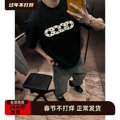 【陈发财】FACAI朱志鑫同款镂空彩钻立体印花小领口短袖T恤情侣款