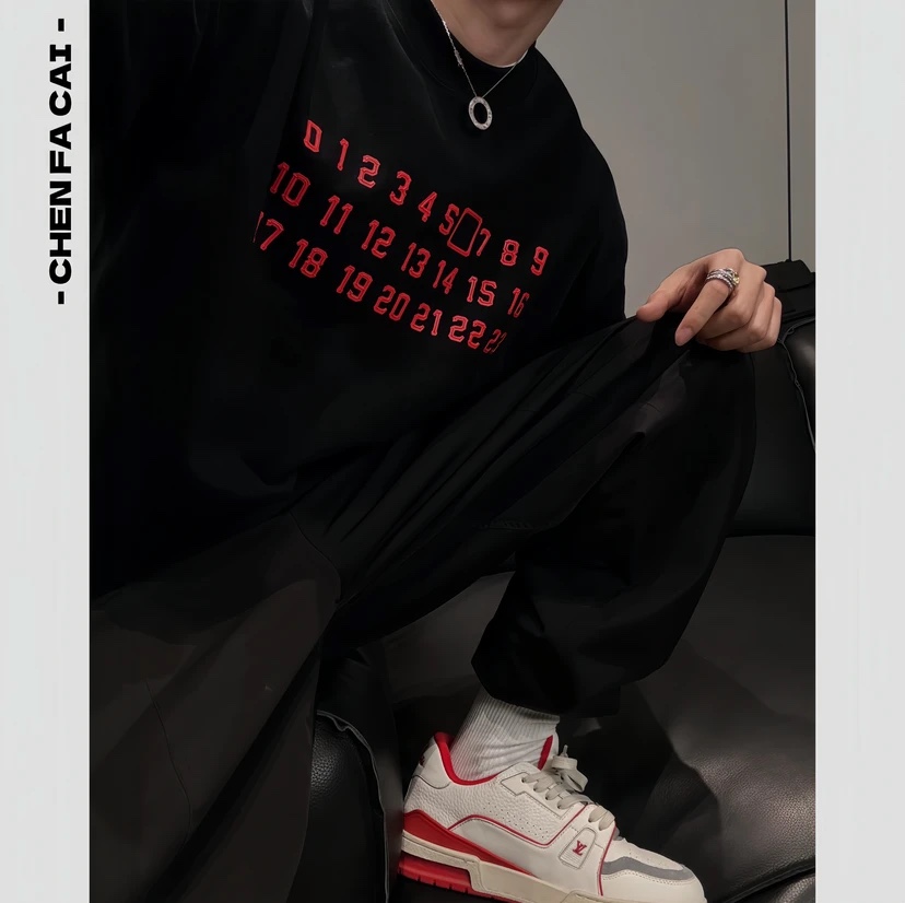 【陈发财】FA CAI 新款数字日历拔浆t恤300g宽松小众圆领重磅男女