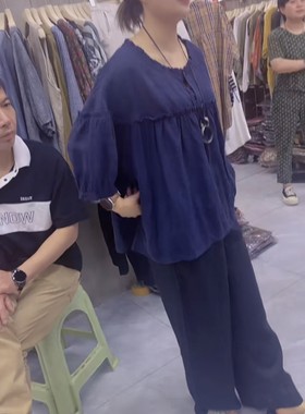 雪蓝杉棉麻宽松工厂女装娃娃衫上衣韩版秋甜美蓬蓬苎麻衬衫女薄