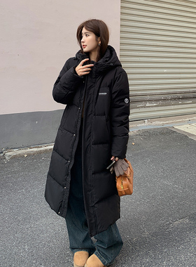 黑色长款羽绒服女2025新款韩版加厚超长款过膝白鸭绒冬季情侣外套