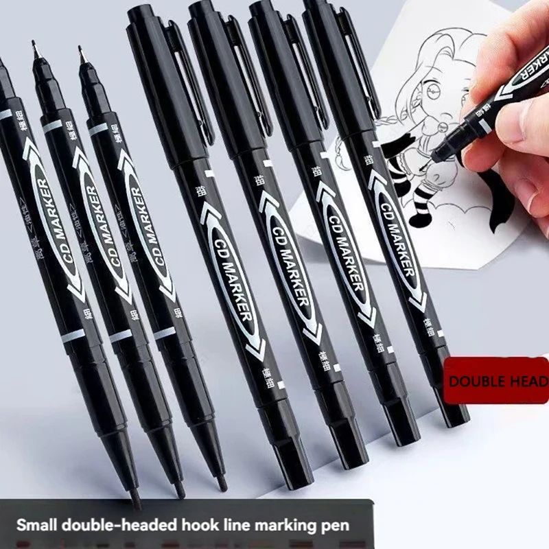 10Pcs/Set Dual Tip 0.7/1.5 mm Nib Marker Waterproof Black Bl