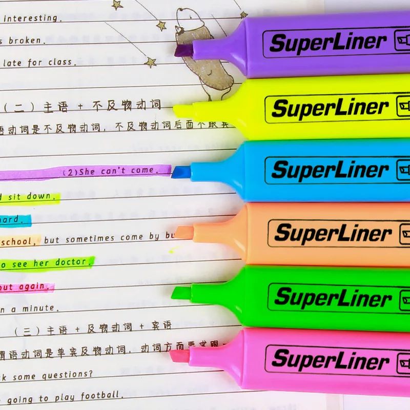 4/6Pc Highlighter Fluorescent Pen Broad Tip Writing Marker P