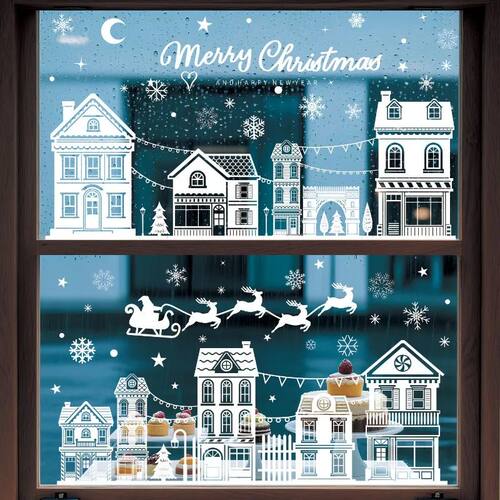 2026 Merry Christmas Snow Night Castle Window Stickers Chris