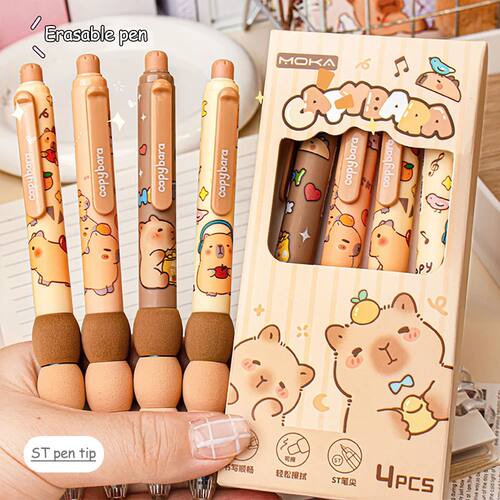 Hot Sales 4Pcs Cartoon Cute Capybara Erasable Gel Pens Quick