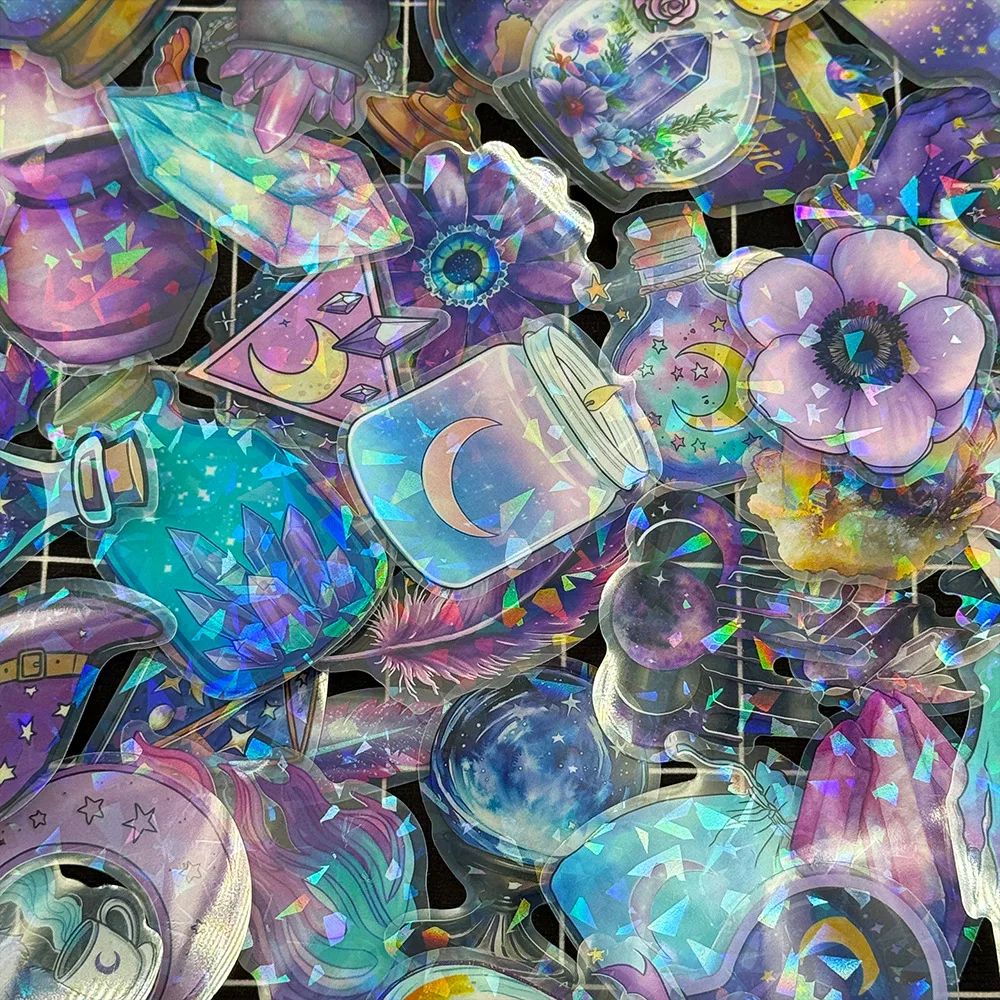 50Pcs Transparent PET Magic Witch Sparkling Film Sticker Pac
