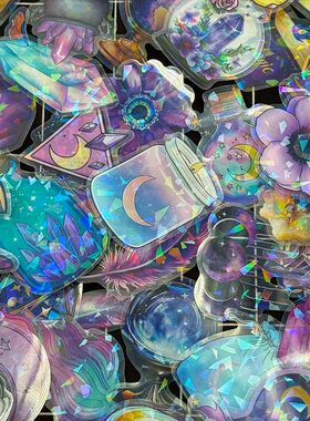 50Pcs Transparent PET Magic Witch Sparkling Film Sticker Pac