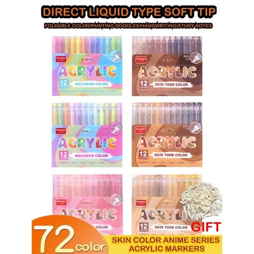 12/72 Colors GN Soft Tip Acrylic Markers Skin Tones Set Blen