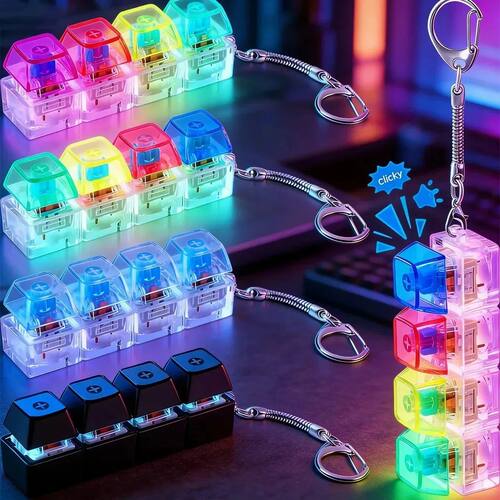'/LED Keyboard Keychain Fidget Toys Crystal Clicker Sensory